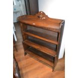 Edwardian oak three shelf open bookcase and a similar reproduction mahogany bookcase