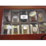 Modern watch collector's box containing a quantity of various gentlemen's and ladies wristwatches