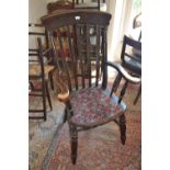 Reproduction stained pine and beechwood slat back farmhouse kitchen chair