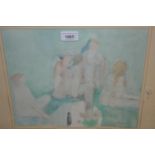 Framed watercolour, female bathers in a landscape, signed, Philipson, 10ins x 13ins