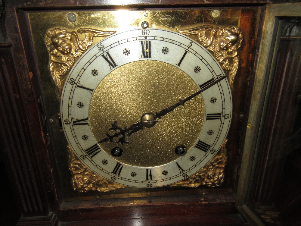 Edwardian mahogany bracket clock, the architectural case with flanking pilasters, the gilt brass - Image 3 of 3