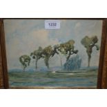 W. Lee Hankey signed watercolour, landscape with trees and winding river, dated 1905, 7.5ins x 9.