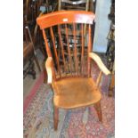 19th Century beech and elm stickback kitchen elbow chair