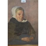 George Thomson, watercolour, portrait of a seated elderly lady, dated 1906, gilt framed, 19ins x
