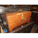 Small 20th Century Chinese trunk with hinged cover, 29ins wide, 15ins high