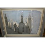 Walter Hoyle, artist signed proof print, Kings College, Cambridge, 22ins x 30ins, framed