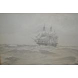 Eduardo De Martino signed monochrome watercolour and pencil, ' The Frigate, Euviaire ', at sea