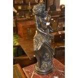 Reproduction bronzed resin figure of semi nude female after Moreau