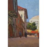 B. Widbraudt, Middle Eastern street scene with figures, 16ins x 12ins, together with a 20th