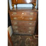 George III oak mahogany crossbanded secretaire chest with a fitted drawer above three long drawers