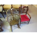 Child's late Victorian beechwood elbow chair, together with a child's reproduction Windsor type