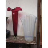 20th Century LSA International Opemean Fjord vase, 20ins high, together with a red and clear