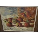 Early 20th Century oil on canvas, still life with apples, signed Lallemand, 15ins x 18ins