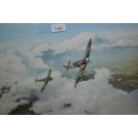 Framed Robert Taylor print, ' Dual of Eagles ' signed by the pilots, Douglas Bader and Adolf Galland