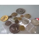 Small box containing a quantity of various coins and an 18th Century French medallion ' Admiral