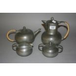 Dutch Arts and Crafts pewter four piece teaset