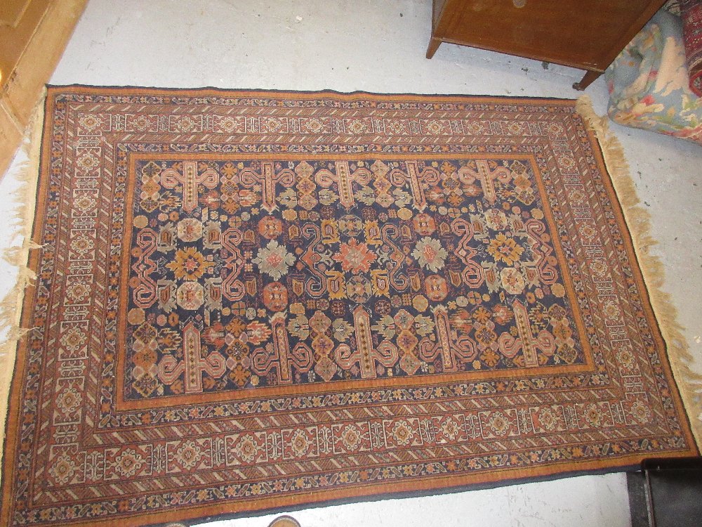 Turkish rug of Caucasian design with an all-over stylised floral and rams head design on a - Image 2 of 5