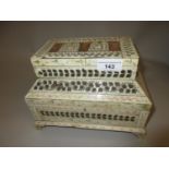 19th Century Indian bone jewel casket of stepped two tier design with hinged covers