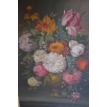 Early 20th Century oil on board, still life study of flowers, 26ins x 18ins, framed