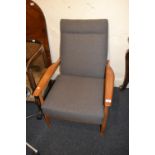 Guy Rodgers, mid 20th Century teak reclining armchair raised on turned supports