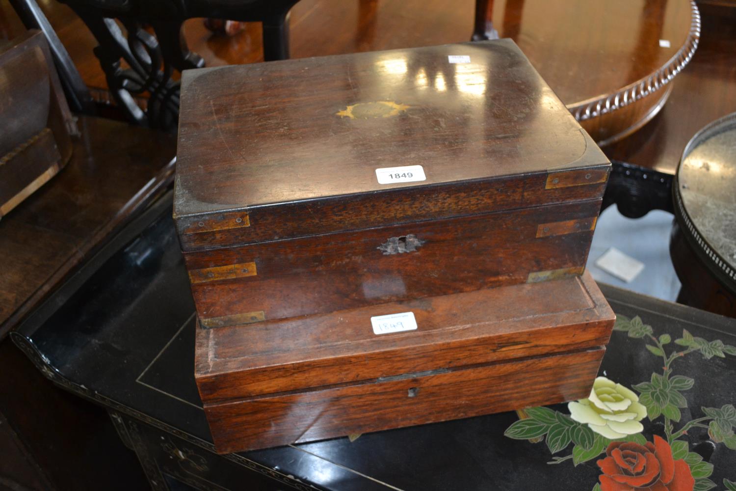 Two 19th Century rosewood fold-over writing boxes (for restoration)