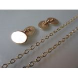 Pair of oval 9ct gold cufflinks together with a 9ct gold neck chain