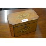 George III satinwood two division tea caddy of irregular octagonal design inlaid with shells and