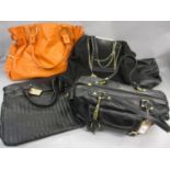 Laura Ashley black leather handbag together with three other various black bags and a large orange