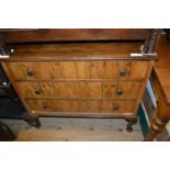 Mid 20th Century walnut three drawer chest with cabriole supports, 36ins wide