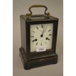 19th Century French ebonised two train carriage clock, the enamel dial, signed Potorie, Paris, No.
