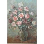 Eliseo Pala, 20th Century oil on canvas, still life study, a vase of roses, signed, 23ins x 18ins,