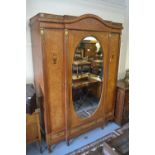 Late 19th / early 20th Century French breakfront wardrobe in inlaid crossbanded burr walnut,