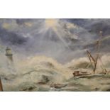 Basil Goddard, oil on board, shipwreck scene, gilt framed