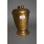 19th Century gilt metal copy of an early 18th Century cup and cover, marked to the base Department