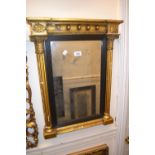Small Regency gilt framed pier mirror, the ball pattern cornice above a rectangular plate with