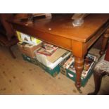 Victorian rectangular mahogany kitchen table on turned tapering supports with brass casters