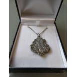 Silver Art Nouveau pendant on chain with sliding back for photograph