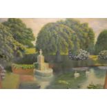 S.H. Davies, 20th Century oil on board, lake scene with stone fountain, signed and dated 1944, 24ins
