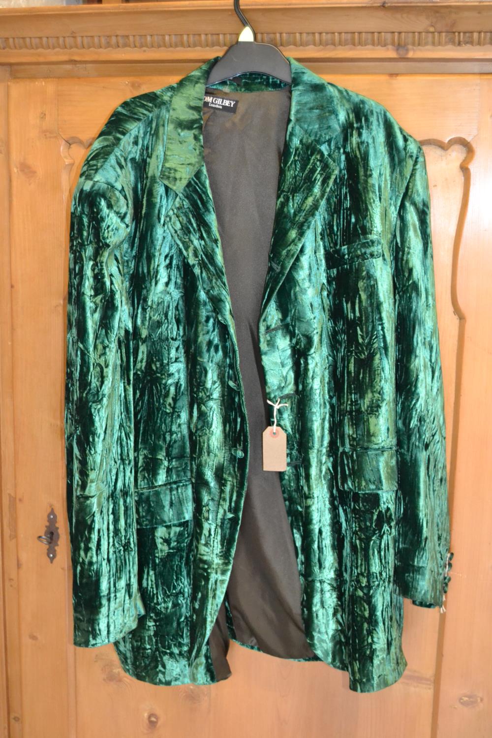 Tom Gilbey of London, green crushed velvet jacket, bearing labels