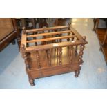 Victorian mahogany three division Canterbury with drawer to base