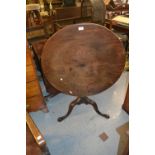 18th Century mahogany circular tilt-top pedestal table on cabriole and pad supports (at fault)