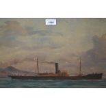 Watercolour and gouache, the steam ship Vesuvio, off the bay of Naples with Vesuvius in the
