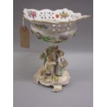 Late 19th or early 20th Century Thuringa porcelain comport, the floral decorated basket top above