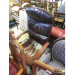 20th Century brown leather upholstered revolving office armchair