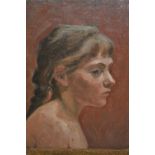20th Century oil on canvas laid onto board, head and shoulder portrait of a young girl, gilt framed,