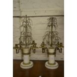 Pair of 19th Century Continental white metal and ormolu four light candelabra with palm tree mounts,