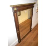 19th Century Continental walnut and gilt brass mounted rectangular wall mirror, the galleried top