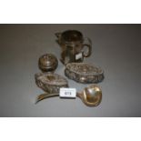 Small George III silver spice pot (at fault), two embossed silver trinket boxes, an octagonal London
