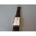 1940's Buren dual dial rectangular 9ct gold gentleman's wristwatch, the dial with Arabic numerals on