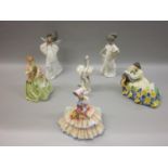 Lladro figure of a girl angel, together with a Nao figure of a girl, a German porcelain group of